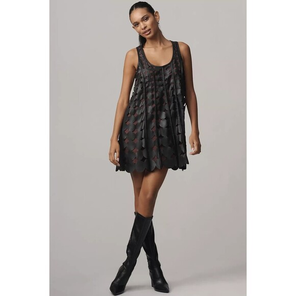 Anthropologie Dresses & Skirts - NWT Anthropologie Maeve Faux Leather Sleeveless Swing Dress L Black $198 Party